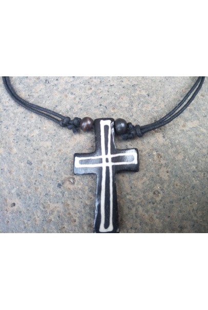 Alphabey's Black Criss Cross Buffalo Bone Necklace For Men